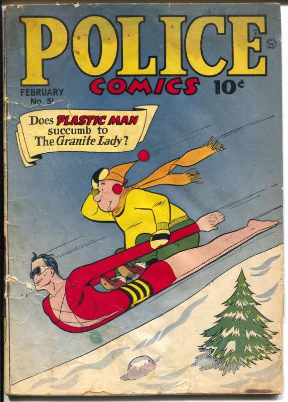 Police #51 1946-Quality-Plastic Man-Human Bomb-Manhunter-Spirit-G