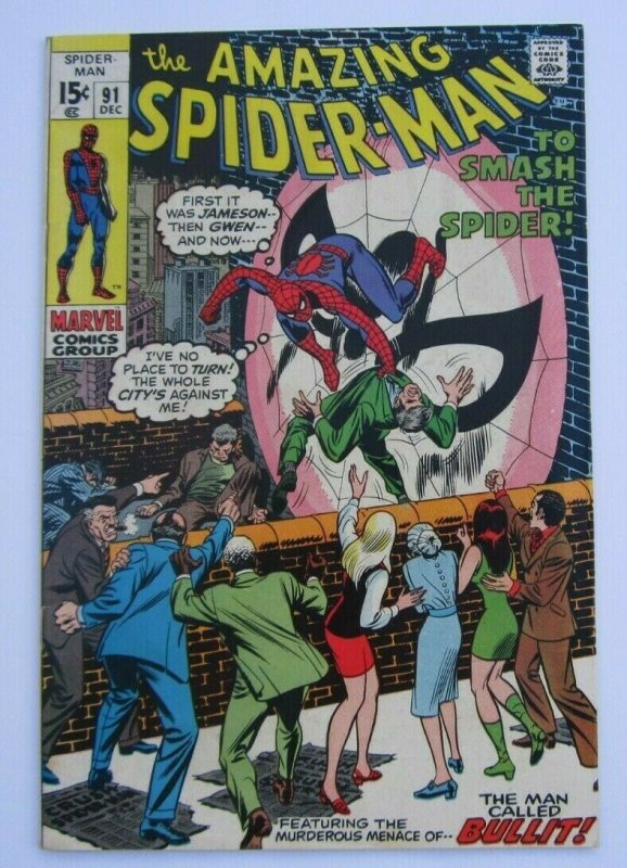 Amazing Spider-Man #91 VF- Bullit Appearance Marvel Bronze Age Comic 1970