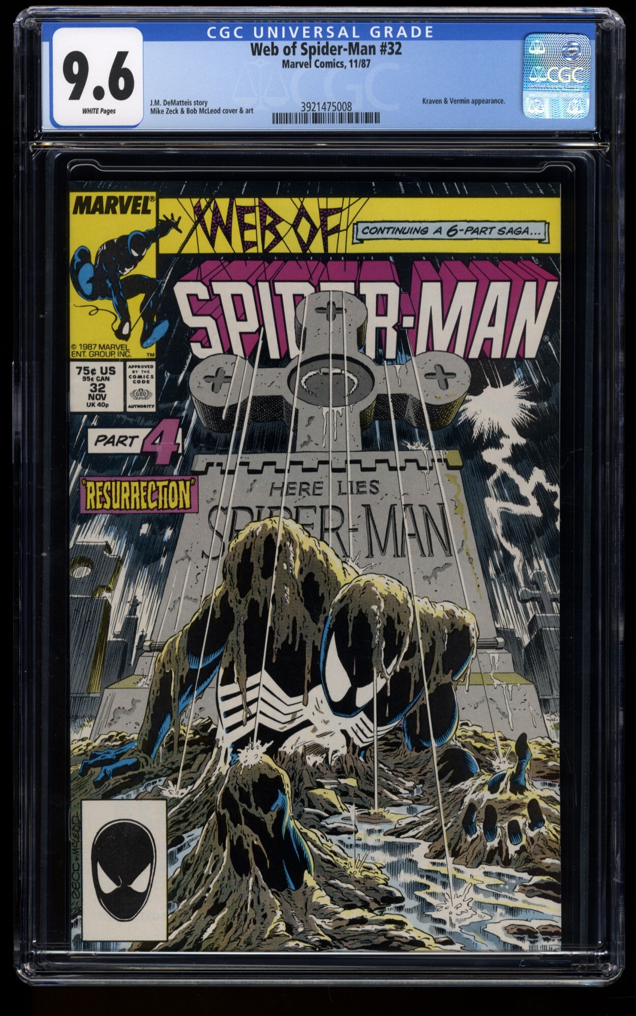 Web Of Spider-Man #39 CGC Graded 9.0 Marvel June 1988 White Pages Comic  Book.