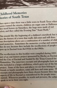 Childhood memories of ENCINAL: stories of south Texas 1930s – 60, 22p