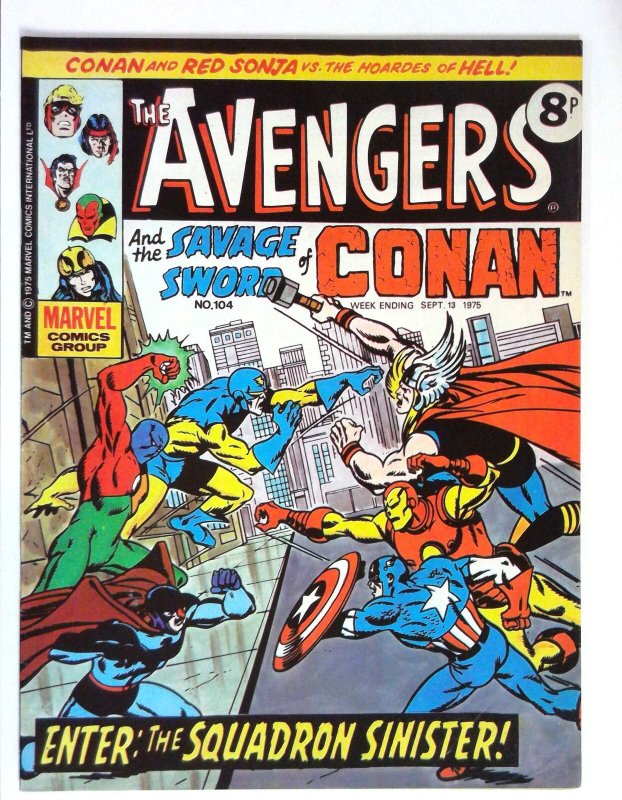 Avengers (UK) #104 (1975) Iron Man Squadron Sinister Marvel FN/VF