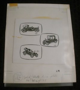 HAPPY BIRTHDAY Line Art Antique Cars 7x9 Greeting Card Art #8129