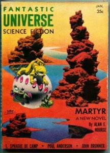 FANTASTIC UNIVERSE SCIENCE FICTION-Jan 1957-Pulp-HANNES BOK cover-4E Ackerman 