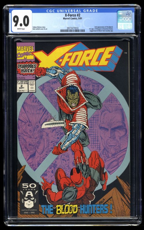 X-Force #2 CGC VF/NM 9.0 White Pages 2nd Deadpool!