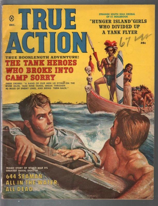 True Action 12/1959-Headhunters-skulls-shipwrecked sailors-cheesecake-G/VG