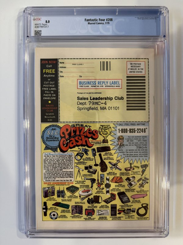 Fantastic Four #208 CGC 8.0 Newsstand  Marv Wolfman Story, Nova, Sphinx (1979)