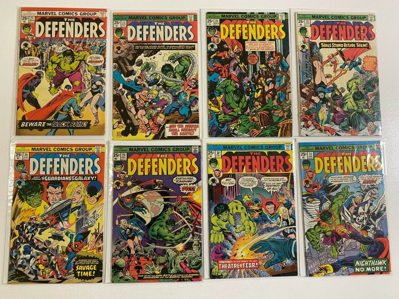 Defenders lot #21-50 Marvel 1st Series 27 pieces avg 5.0 range 4 to 6 (1973-'77)