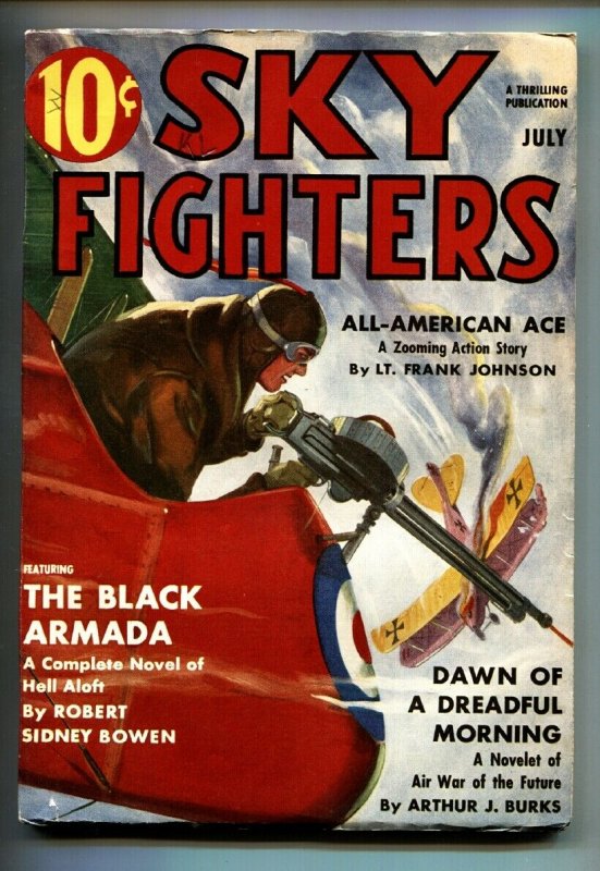 Sky Fighters Pulp July 1938-The Black Armada-WWI aviation-High Grade 