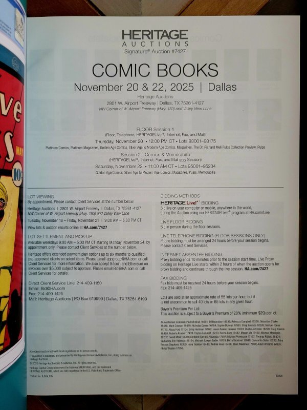 Heritage Auctions: Comic Books & Memorabila - Nov 20 + 22, 2025 Action Comics