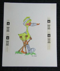 YOU MUST BE A LUCKY ONE Cartoon Bird on Crutches 7x8.5 Greeting Card Art #C9808