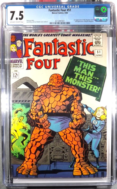 FANTASTIC FOUR #51 CGC 7.5 OW/W 1st Appearance Negative Zone 1966 Marvel Comics 