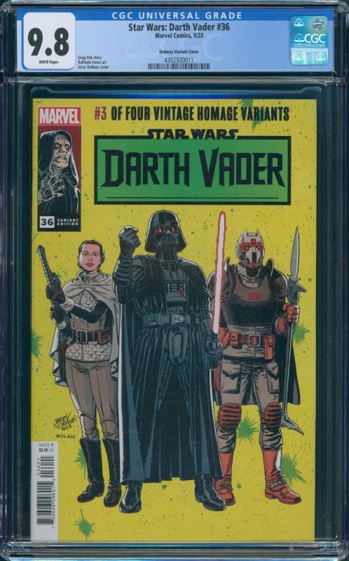 Star Wars Darth Vader #36 CGC 9.8 Ordway Vintage Homage  3 of 4 Marvel 2023