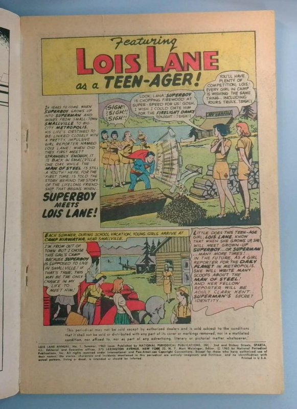 Superman's Girlfriend Lois Lane Annual #1, VG DC Comics, 1962 JR1
