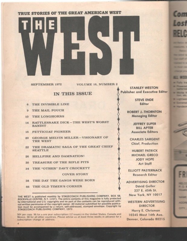 The West 9/1972-Stagecoach-The Day The Gangs Were Born-Jesse James Younger ...