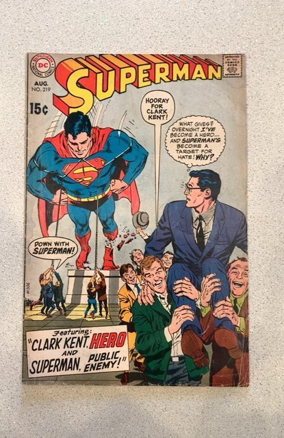 Superman #219  (1969) Cary Bates Story Curt Swan Cover w/ Neal Adams Inks