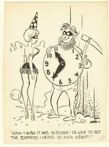 New Year's Eve Super Cute Babe Humorama Gag - 1959 Signed art by Herc Ficklen