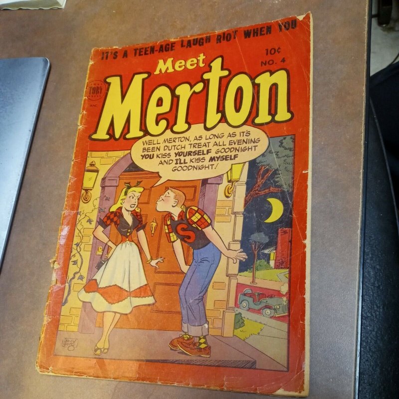 Meet Merton #4 Golden age Toby Press  1954 teen humor good girl art cheeky cover