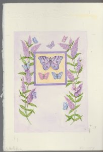 PURPLE & PINK BUTTERFLIES with Flowers 7.5x11 Greeting Card Art #0084