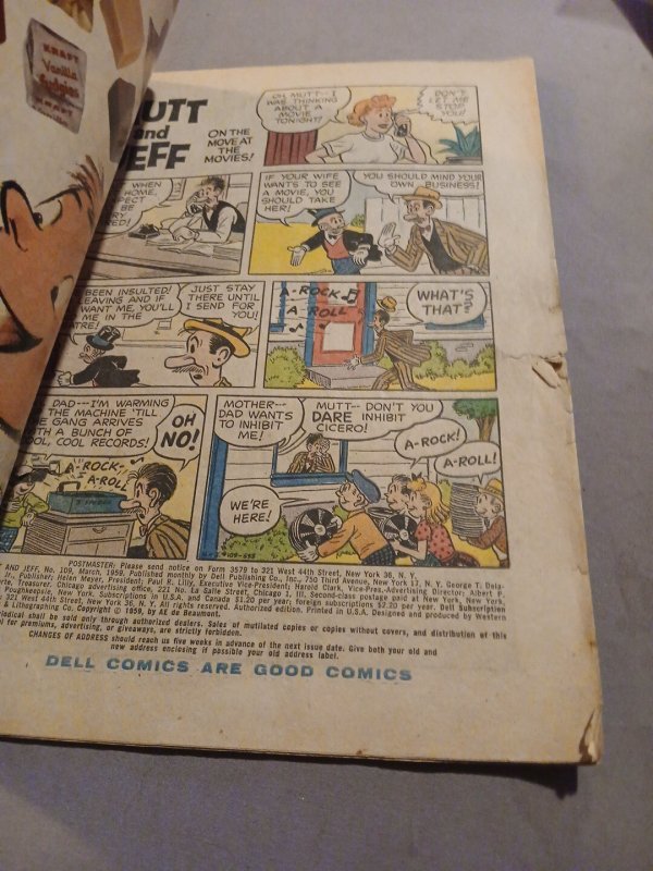 MUTT & JEFF #109 SILVER AGE 1959 DELL COMICS AL Smith Art Cover Comic Book Strip