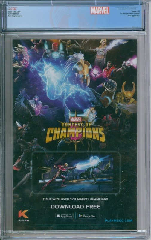 Marvel Comics Venom #27 CGC 9.8 1st Full Appearance Of Codex