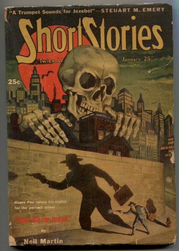 Short Stories Pulp 1/25/47- Skull cover- Death Hits the Jackpot VG