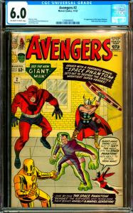 Avengers #2 CGC Graded 6.0 1st Space Phantom, Hulk Leaves the Avengers