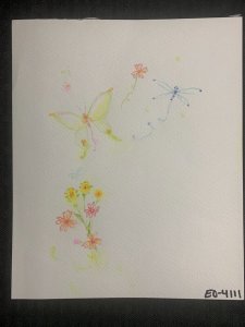 MOTHERS DAY Pink Yellow Flowers Butterfly Dragonfly 6.5x8 Greeting Card Art 4111