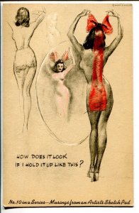 MAG: Pin-up Postcard-Musings From An Artist's Sketch Pad #10-Girl In Mirror-1...