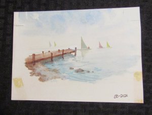 HAPPY FATHERS DAY Sailboats & Dock 7.5x5.5 Greeting Card Art #2121