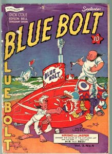 BLUE BOLT v.3#4-LAST IN COSTUME-SGT SPOOK-SUB-ZERO-WWII-ANTI-JAPANESE CVR FR/G