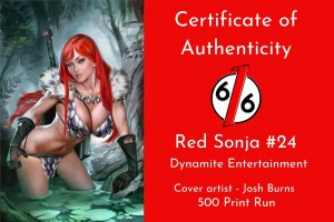 Red Sonja #24 Joseph Burns Virgin Variant Cover W/COA DYNAMITE NM.