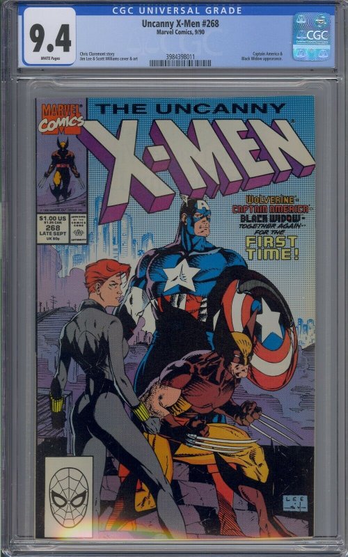 UNCANNY X-MEN #268 CGC 9.4 WOLVERINE CAPTAIN AMERICA BLACK WIDOW WHITE PAGES 