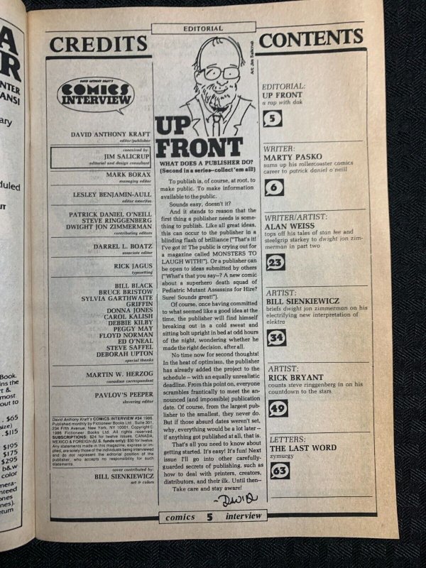 1986 COMICS INTERVIEW #34 VG/FN 5.0 Elektra Assassin / Bill Sienkiewicz