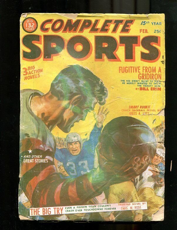 COMPLETE SPORTS PULP-FEB-1952-FOOTBALL-SAUNDERS COVER ! G