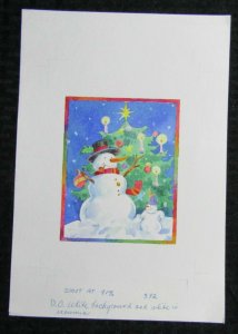 CHRISTMAS Snowman with Snow Boy & Tree 7.5x10.5 Greeting Card Art #X392