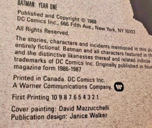 BATMAN: YEAR ONE TPB  FRANK MILLER 1988 First Printing   #1   NM+