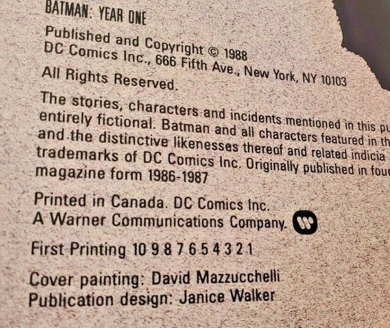 BATMAN: YEAR ONE TPB  FRANK MILLER 1988 First Printing   #1   NM+