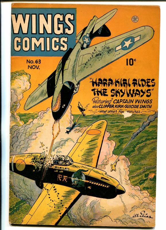 Wings #63 1945-Fiction House-WWII era-air war-chained woman splash panel-VG
