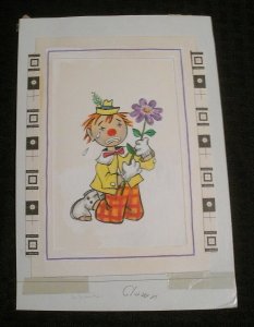 GET WELL SOON Sad Clown w/ Flower 6x9 Greeting Card Art #9306 w/ 1 Card