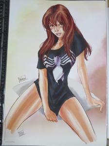 SIGNED Peng Peng Mary Jane Watson in Venom T-shirt Print!  13x19 NM Spider-Man 