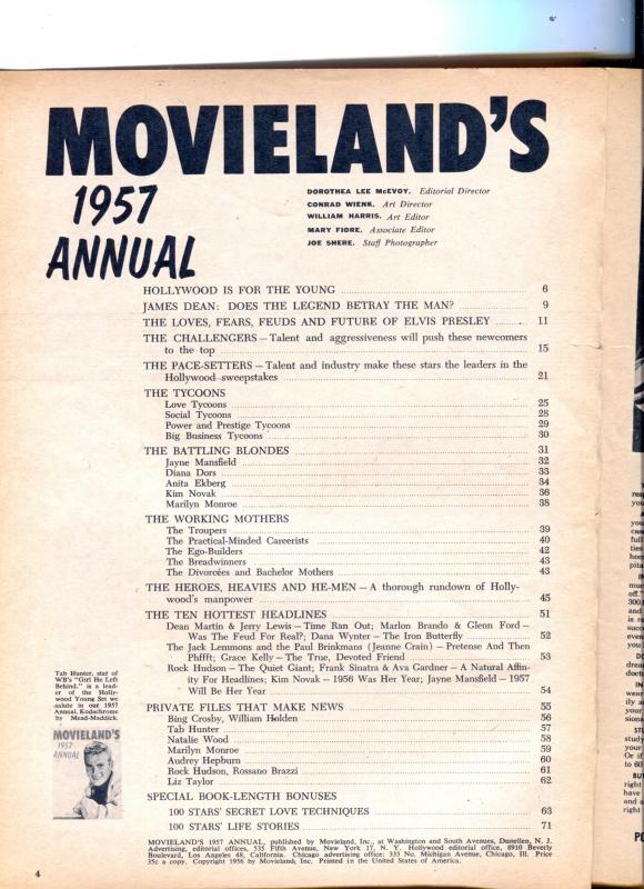 Movieland's 1957 Annual-Tab Hunter-Elvis Presley-Jayne Mansfield-Marilyn Monroe