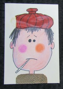 GET WELL SOON Cartoon Boy with Thermometer 5x7 Greeting Card Art #nn