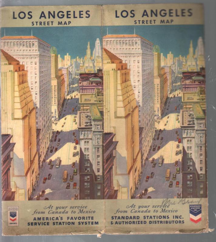 Los Angeles Street Map 1938-Standard Oil-places of interest-streets-VG