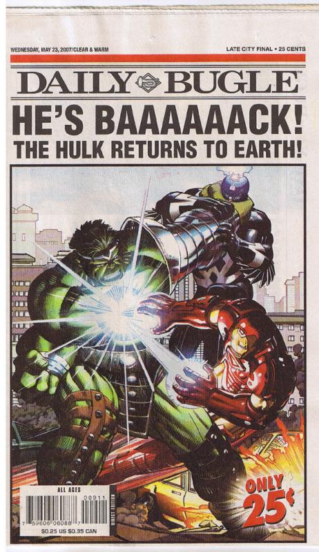 HULK vs IRON MAN DAILY BUGLE, NM, Battle, 2007, Returns to Earth, more in store
