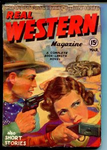 PULP:  REAL WESTERN 03/1935-2ND ISSUE-RATTLESNAKE-BILLY THE KID-GEORGE GROSS-...