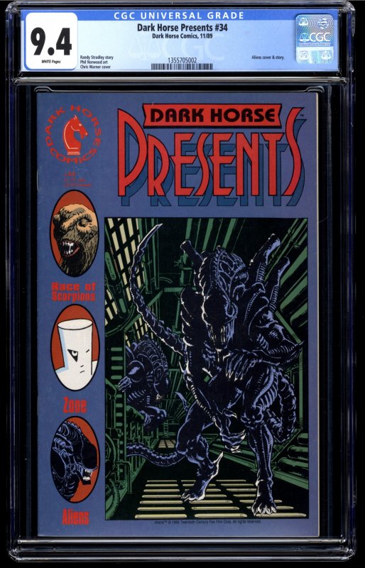 Dark Horse Presents #34 CGC NM 9.4 White Pages Aliens!