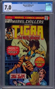 Marvel Chillers #3 1976 Marvel Comics CGC 7.0 1st app Tigra White Pages