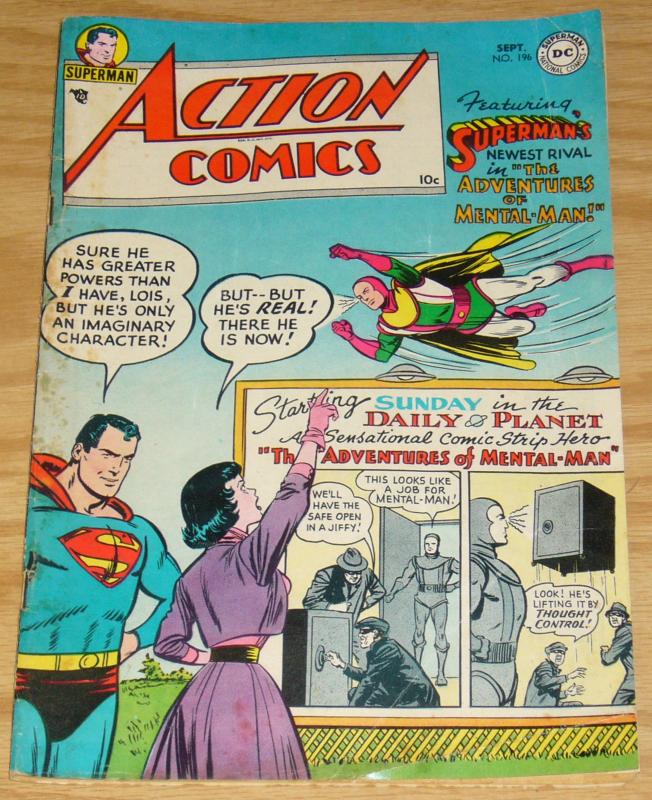 Action Comics #196 VG september 1954 - superman - lois lane - mental-man DC