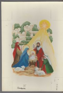 CHRISTMAS Beautiful Painted Nativity w/ Shining Star 8x11 Greeting Card Art #nn