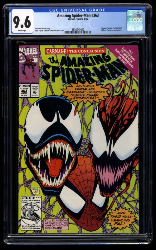 Amazing Spider-Man #363 CGC NM+ 9.6 White Pages 3rd Carnage!